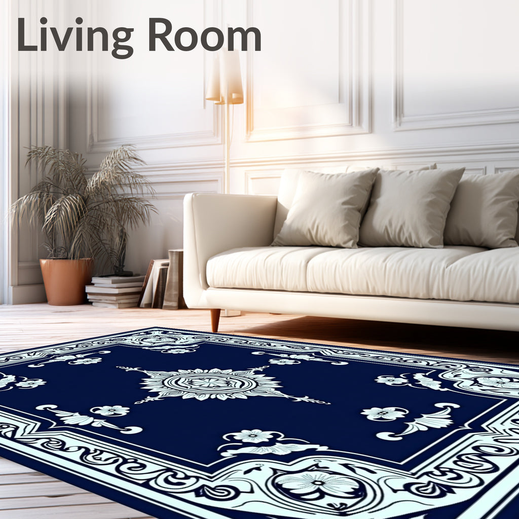 Dark Blue Floral Medallion Pattern Rug