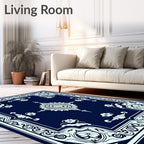 Dark Blue Floral Medallion Pattern Rug