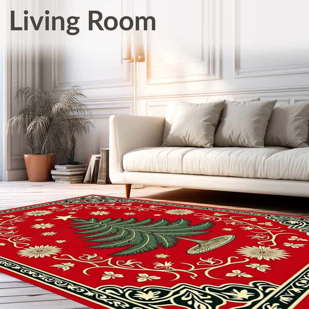 Festive Christmas Tree Floral Border Rug