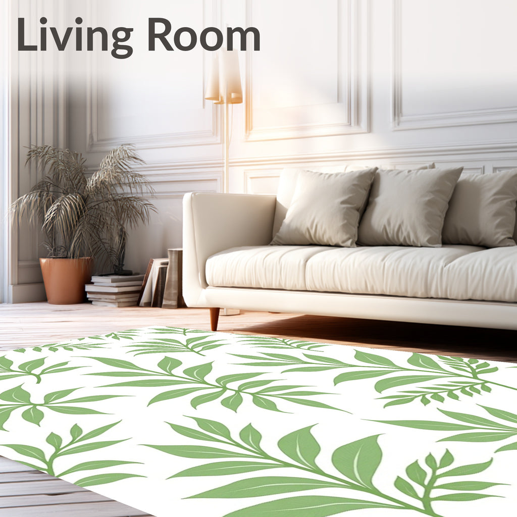 Delicate Green Leaf Pattern Rug