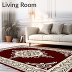 Regal Crimson Medallion Scroll Border Rug