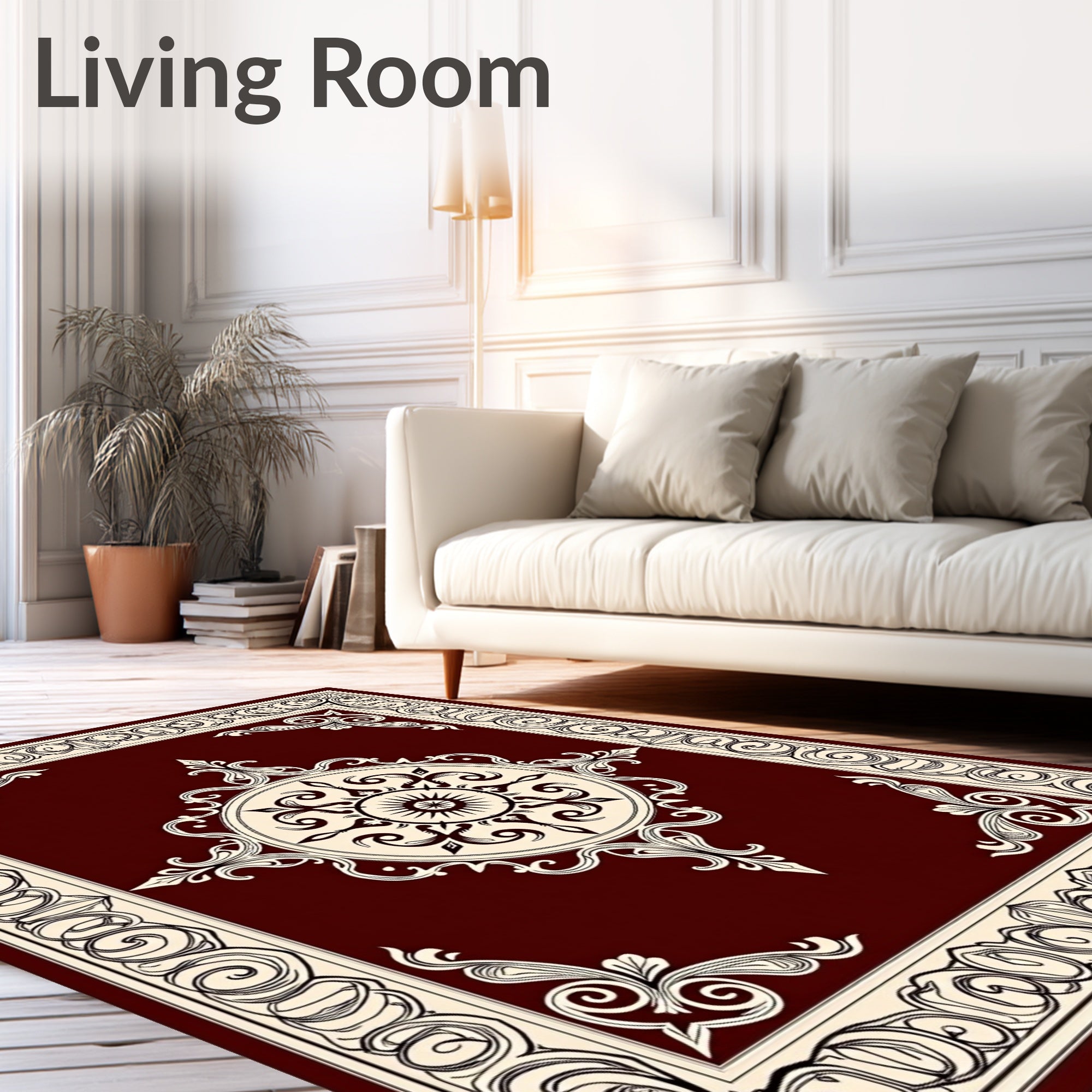 Regal Crimson Medallion Scroll Border Rug