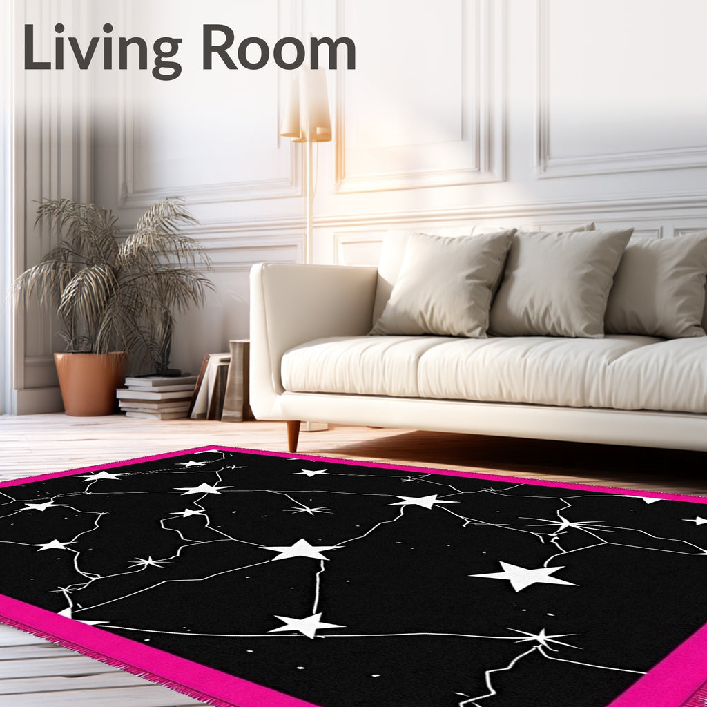 Black Starry Night Geometric Constellation Rug
