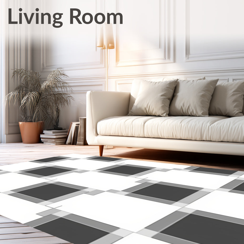 Modern Gray Scale Checkerboard Pattern Rug