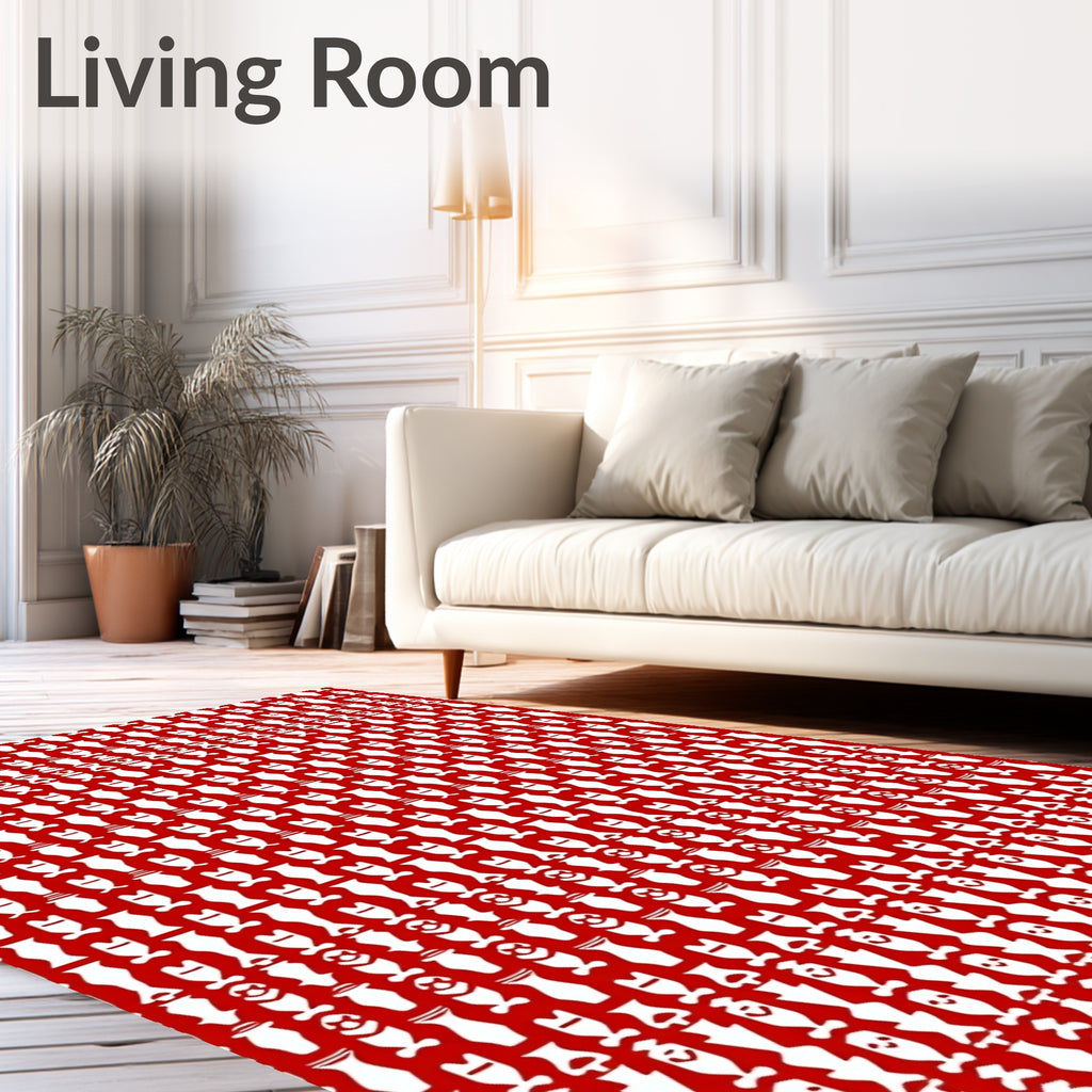 Bold Red White Vertical Pattern Rug