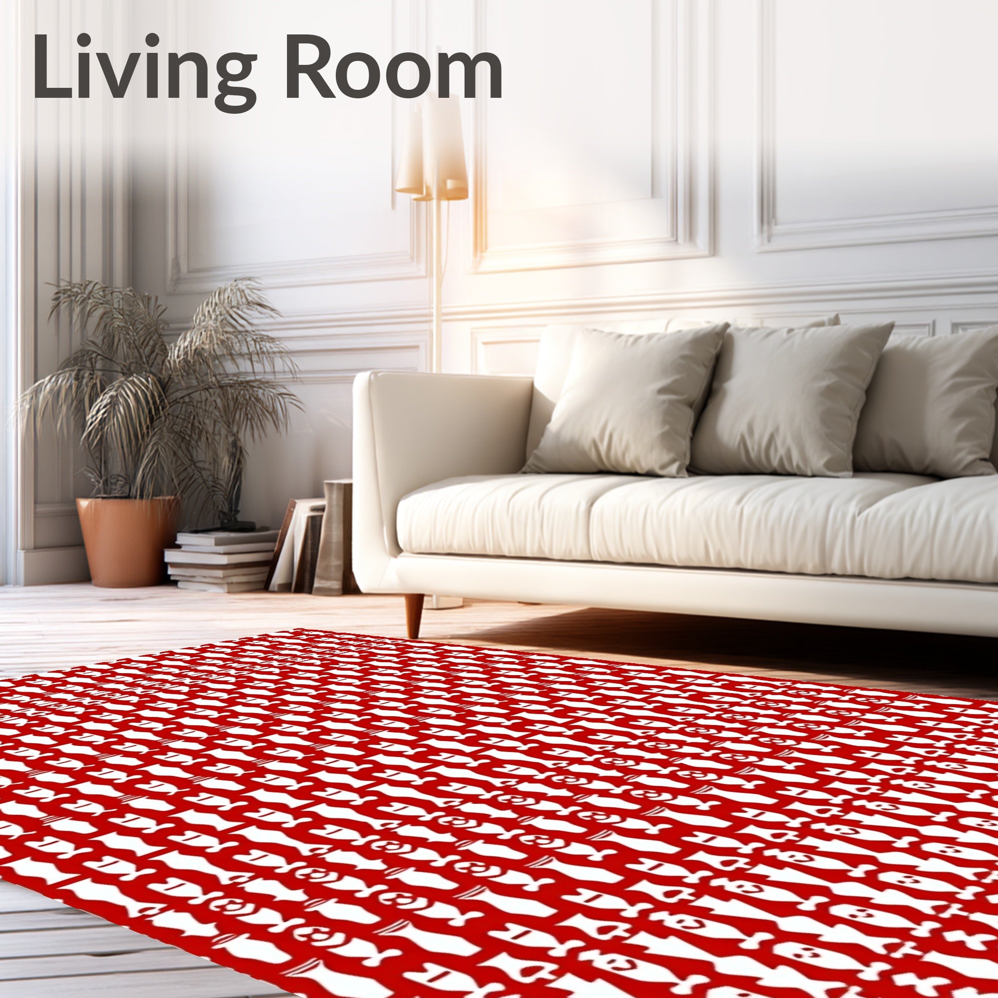 Bold Red White Vertical Pattern Rug