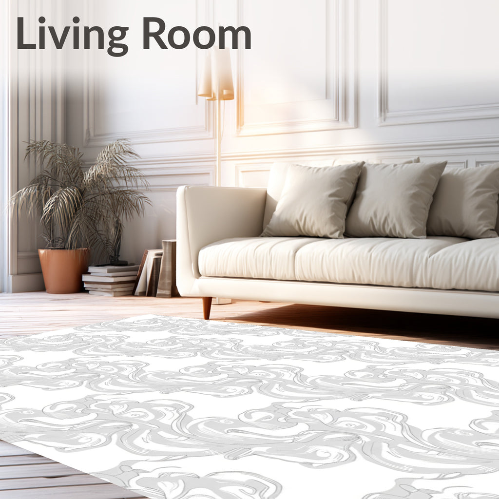 Elegant Scrollwork White Gray Pattern Rug