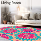 Vibrant Pink Teal Floral Burst Pattern Rug