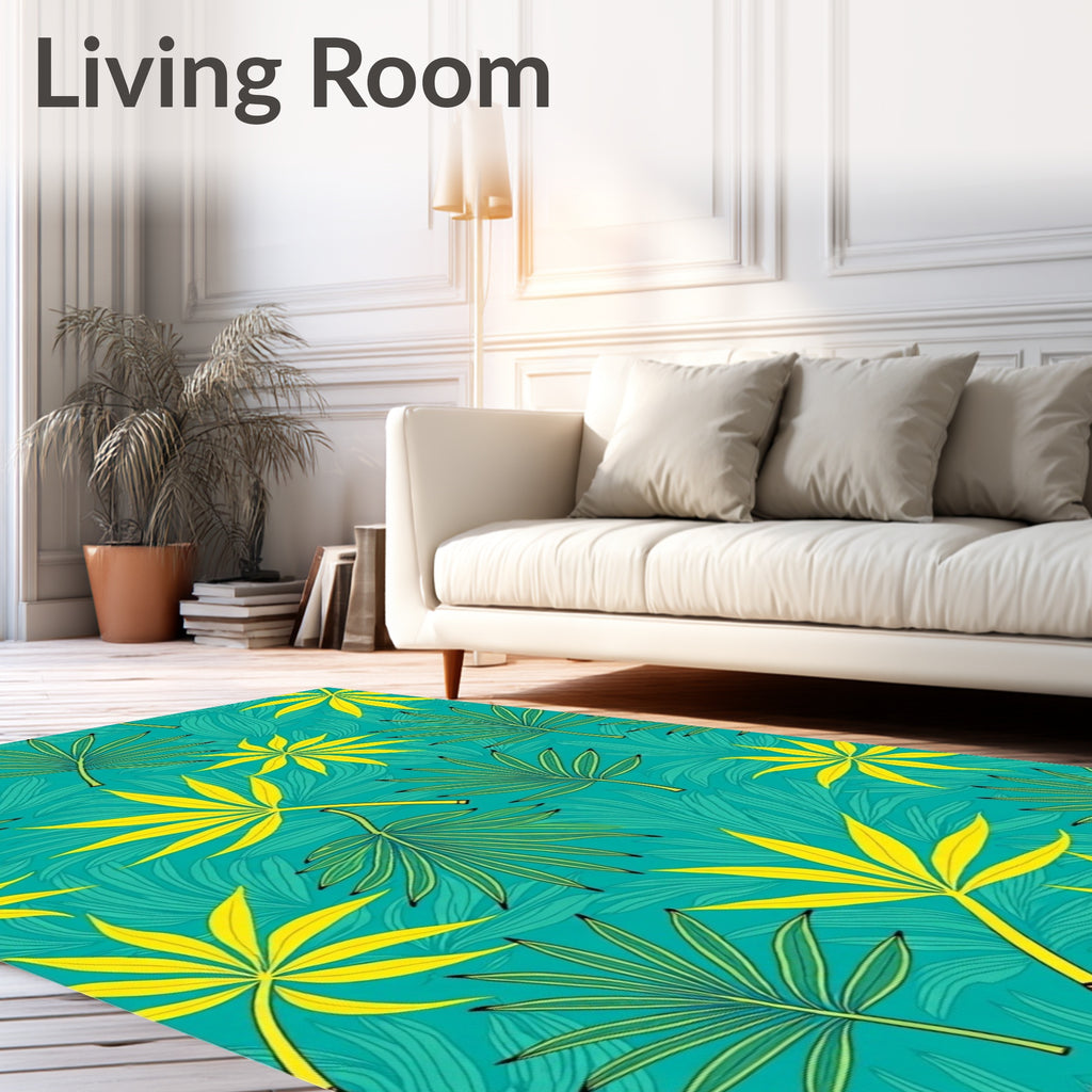 Turquoise Yellow Palm Leaf All-Over Rug