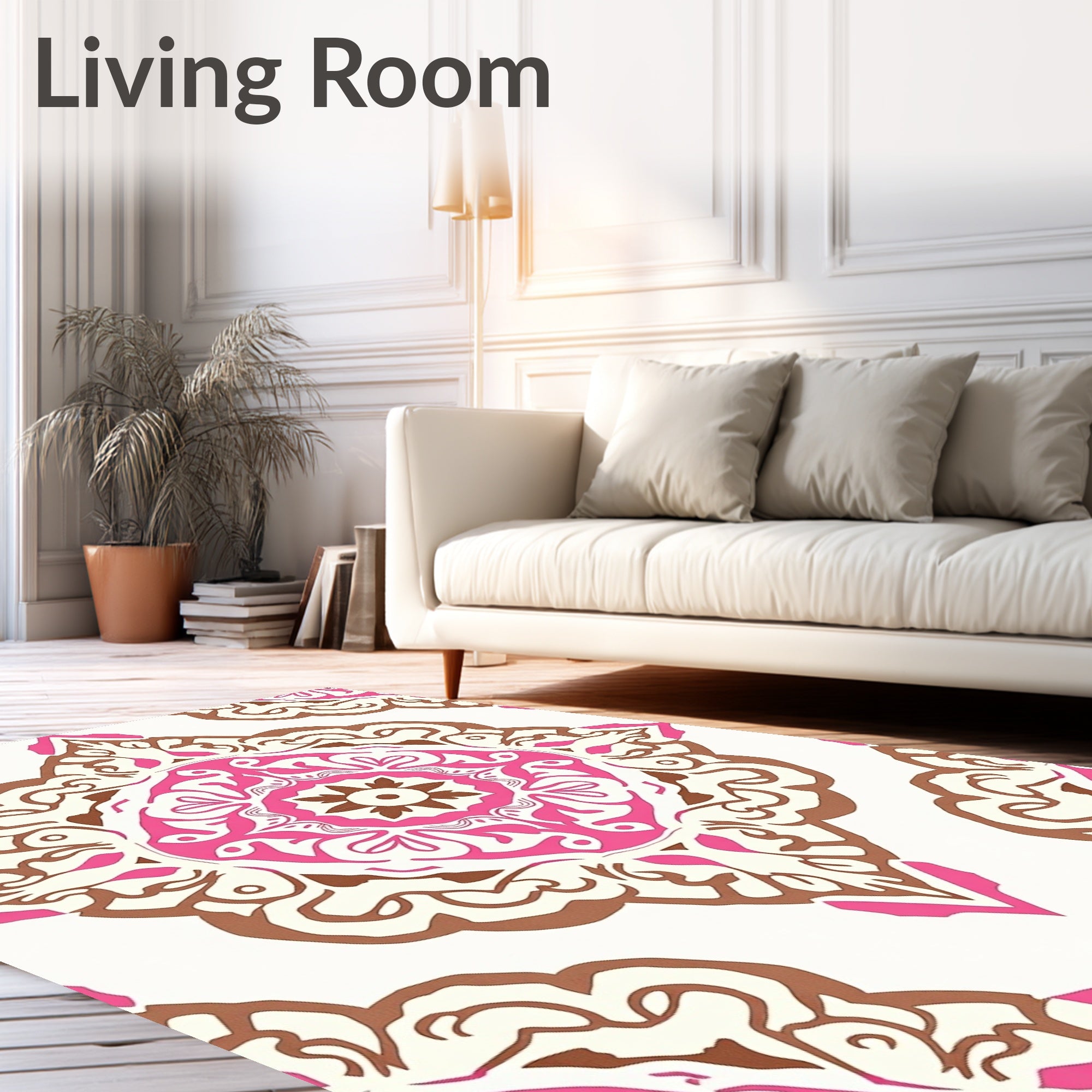 Pink And Brown Floral Medallion Rug