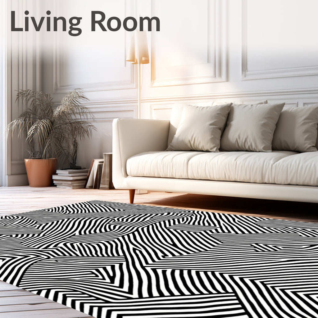 Abstract Black White Zigzag Pattern Rug