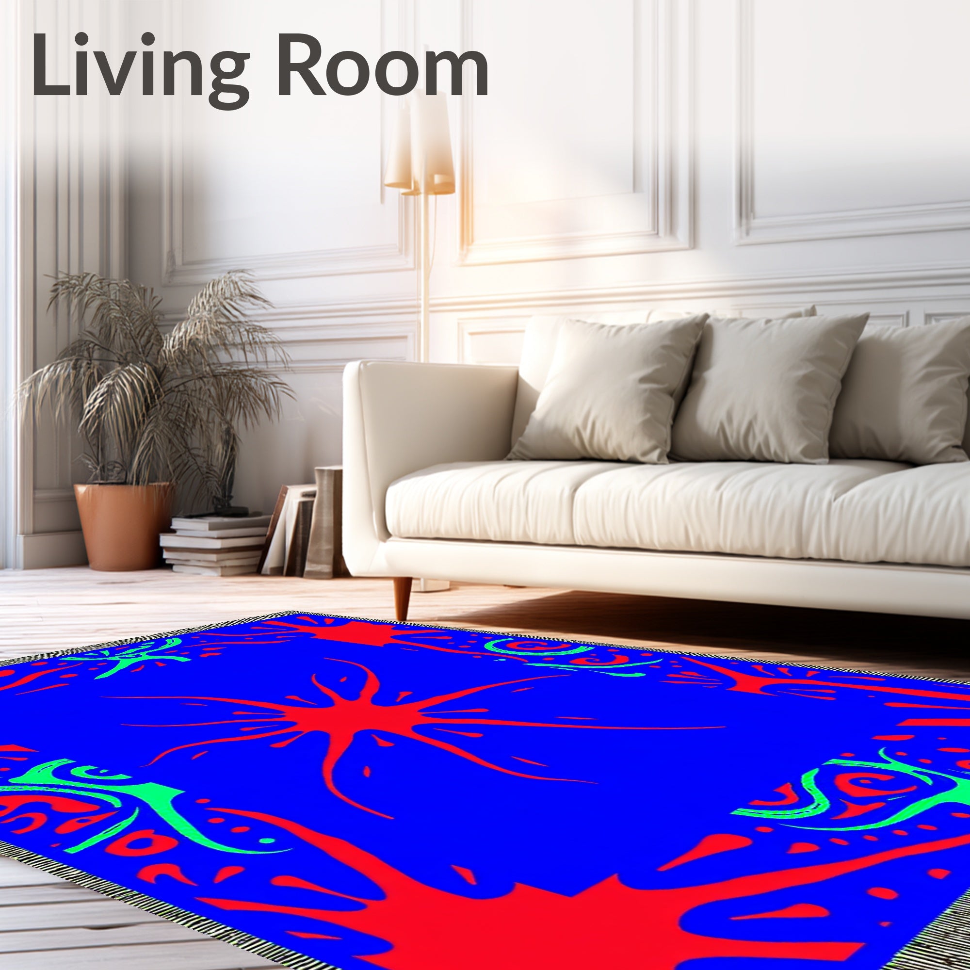 Bold Red Green Splatter Abstract Rug
