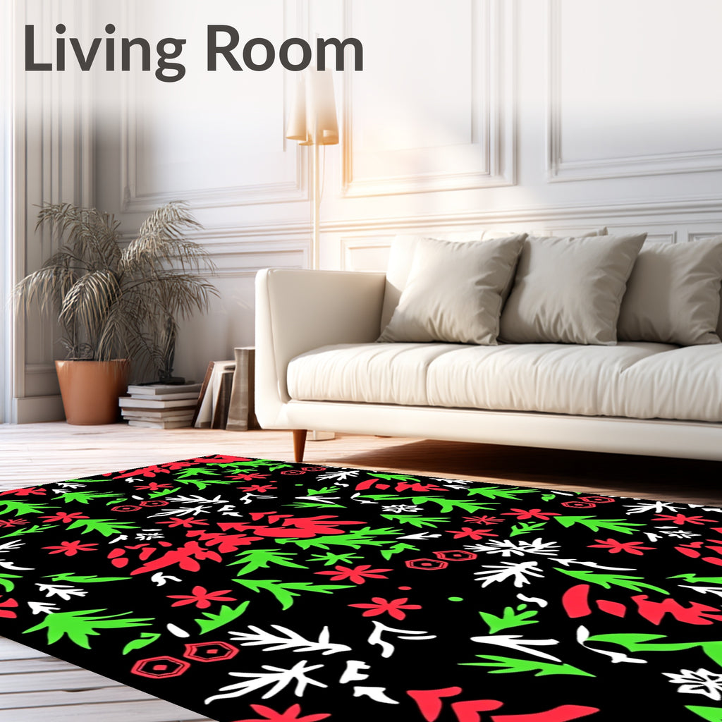 Festive Red Green Snowfall Trees Rug