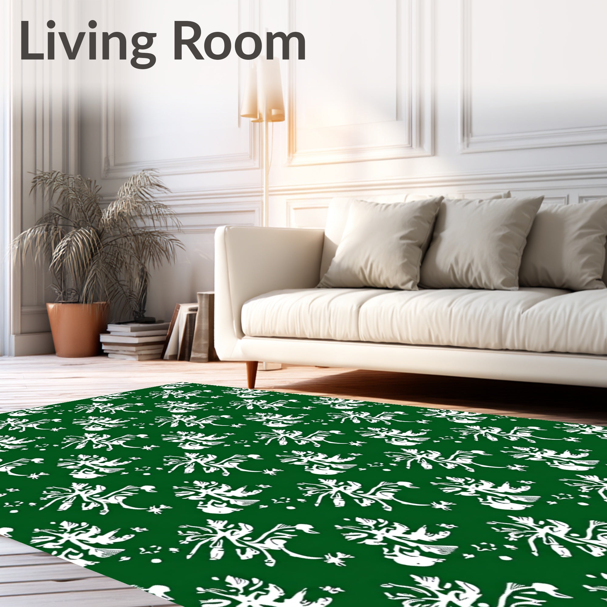 Abstract White Floral Patterned Rug