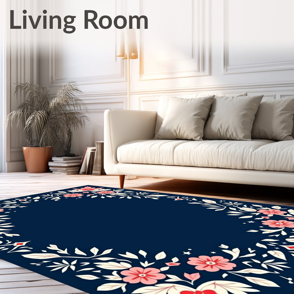 Floral Pattern Design with Red Accents Rug