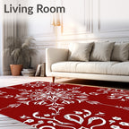 Ornate White Floral Scroll Red Area Rug