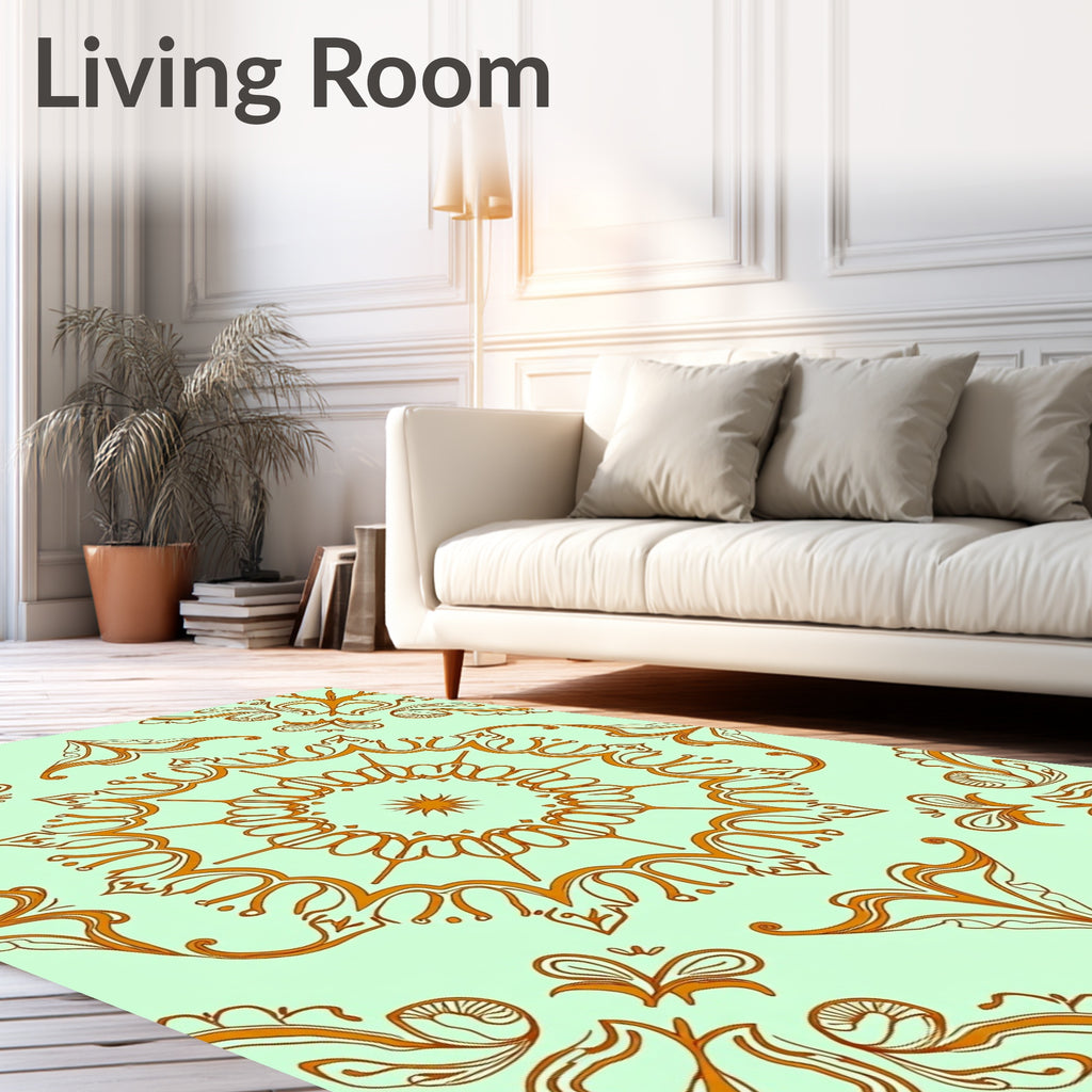 Elegant Orange Swirl Mandala Design Rug