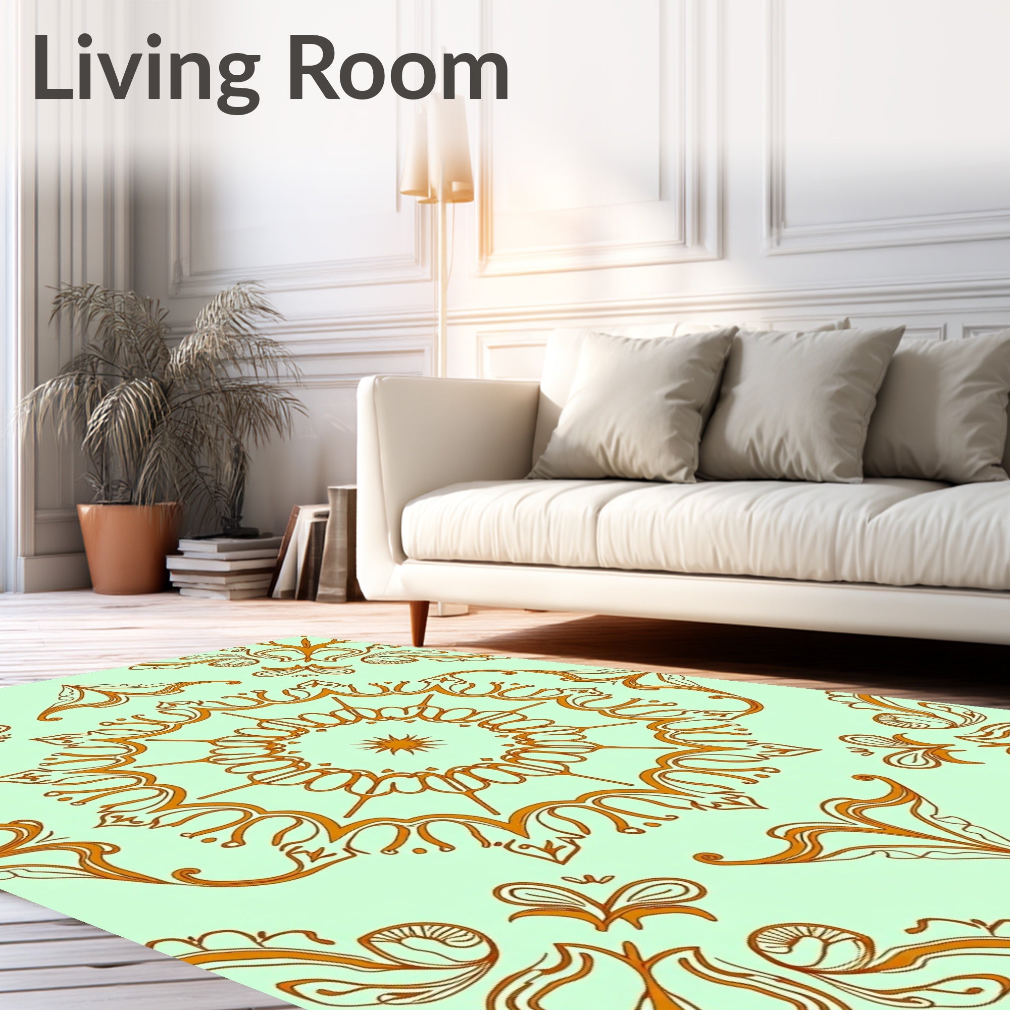 Elegant Orange Swirl Mandala Design Rug