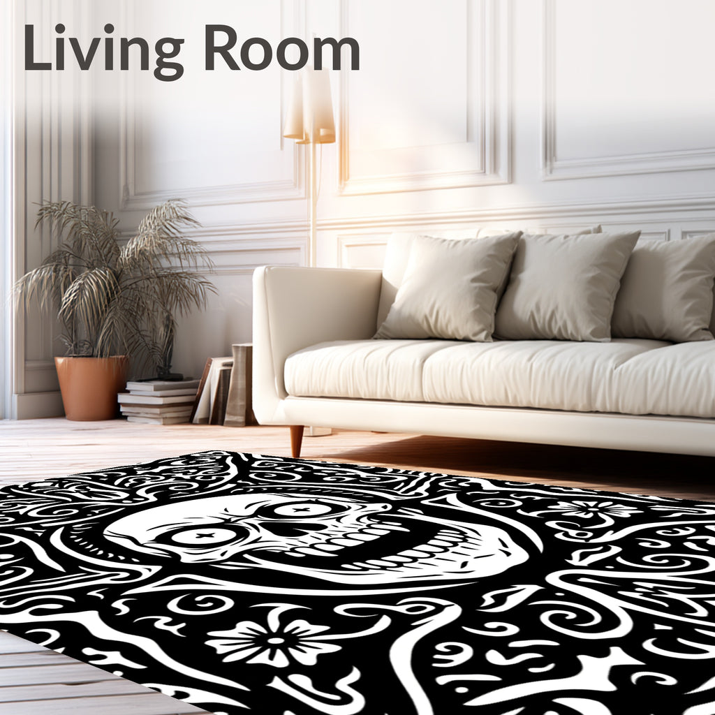 Dark Floral Skull Pattern Rug