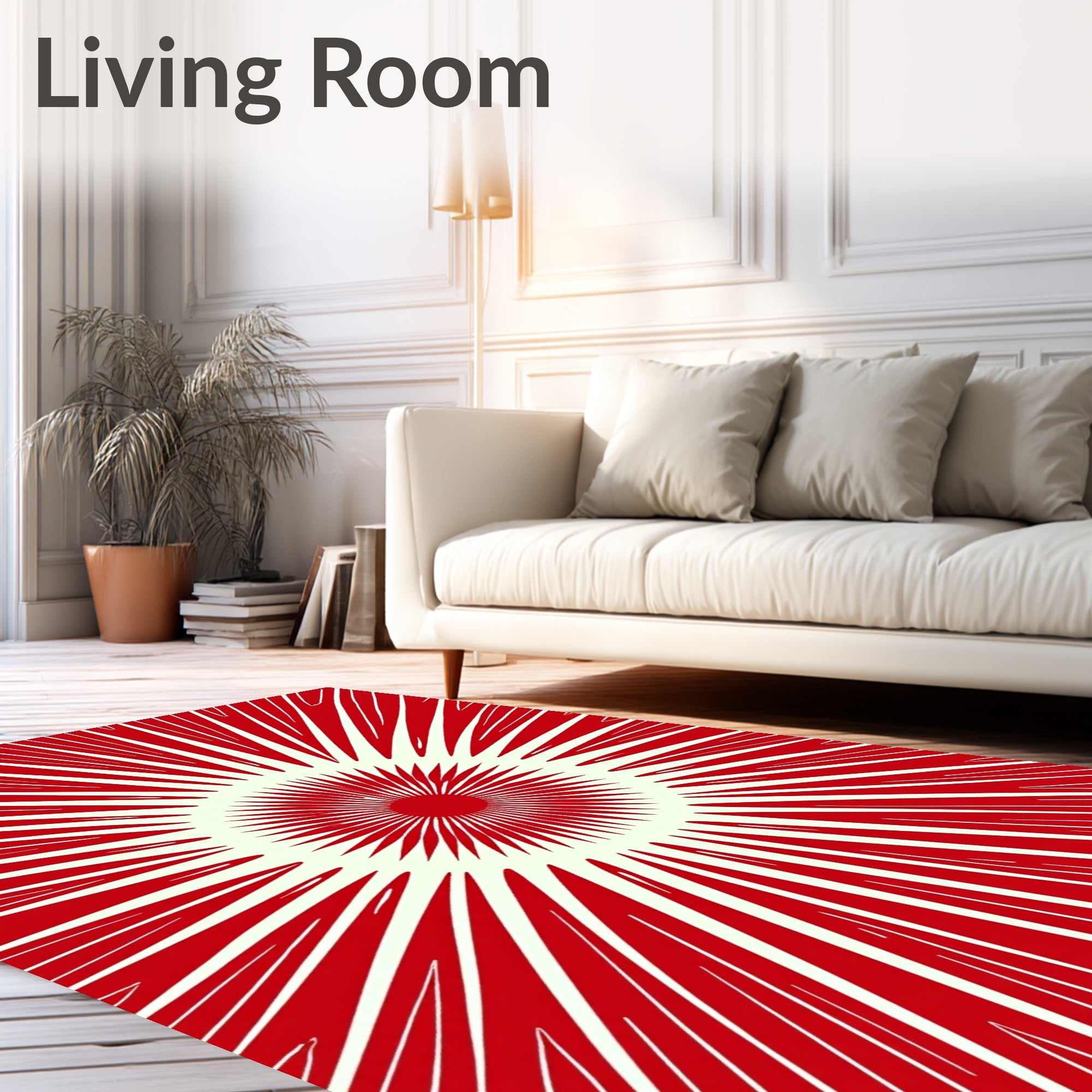 Radiating Sunburst Red Abstract Design Rug