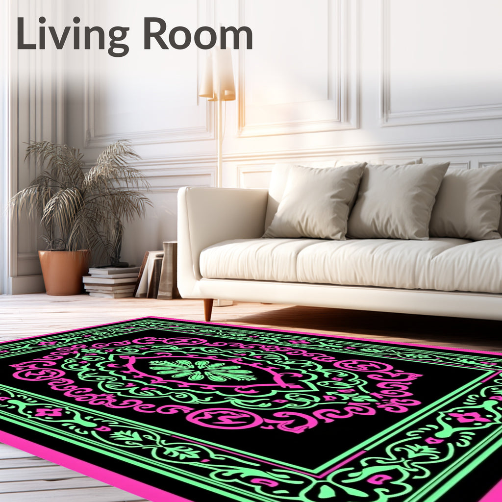 Vibrant Neon Swirl Mandala Rug