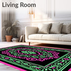Vibrant Neon Swirl Mandala Rug