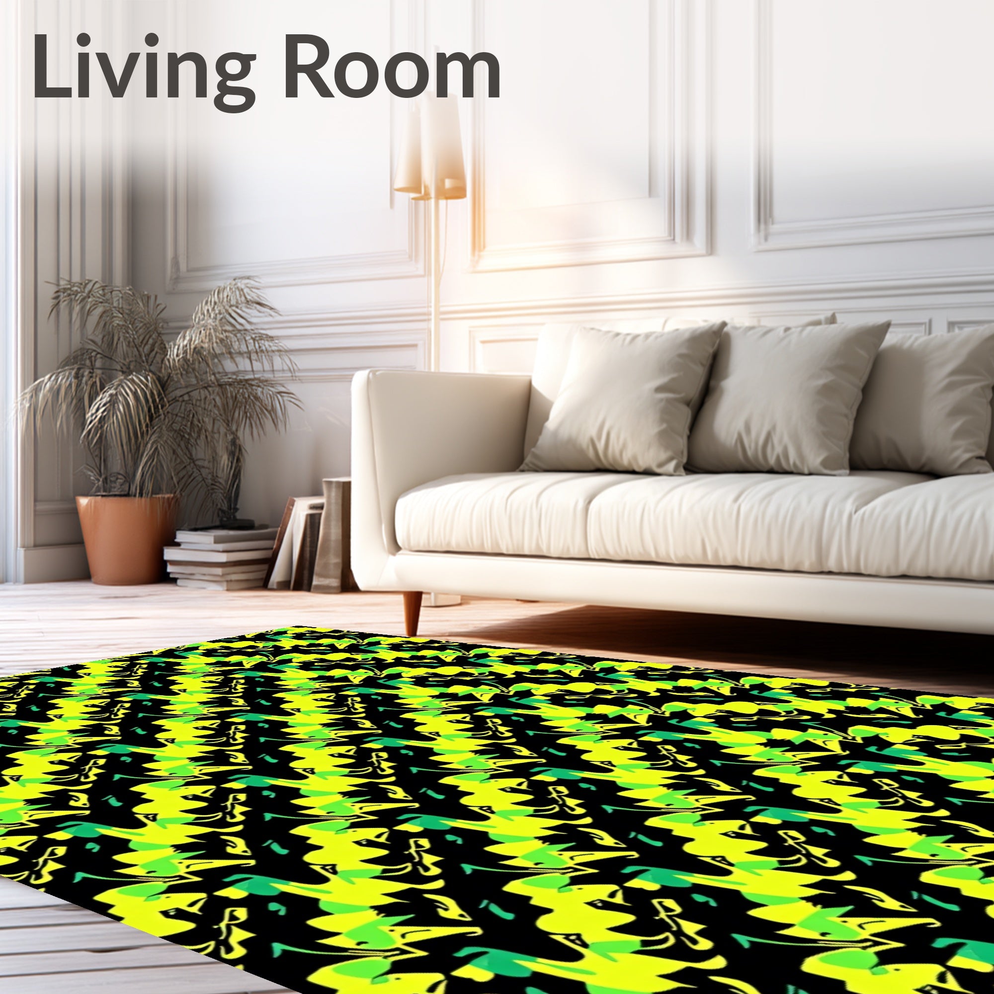 Abstract Yellow Green Dynamic Pattern Rug