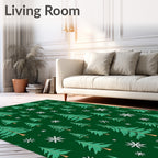 Evergreen Trees Snowflakes Deep Green Rug