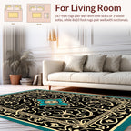 Ornate Black Gold Floral Scrollwork Rug
