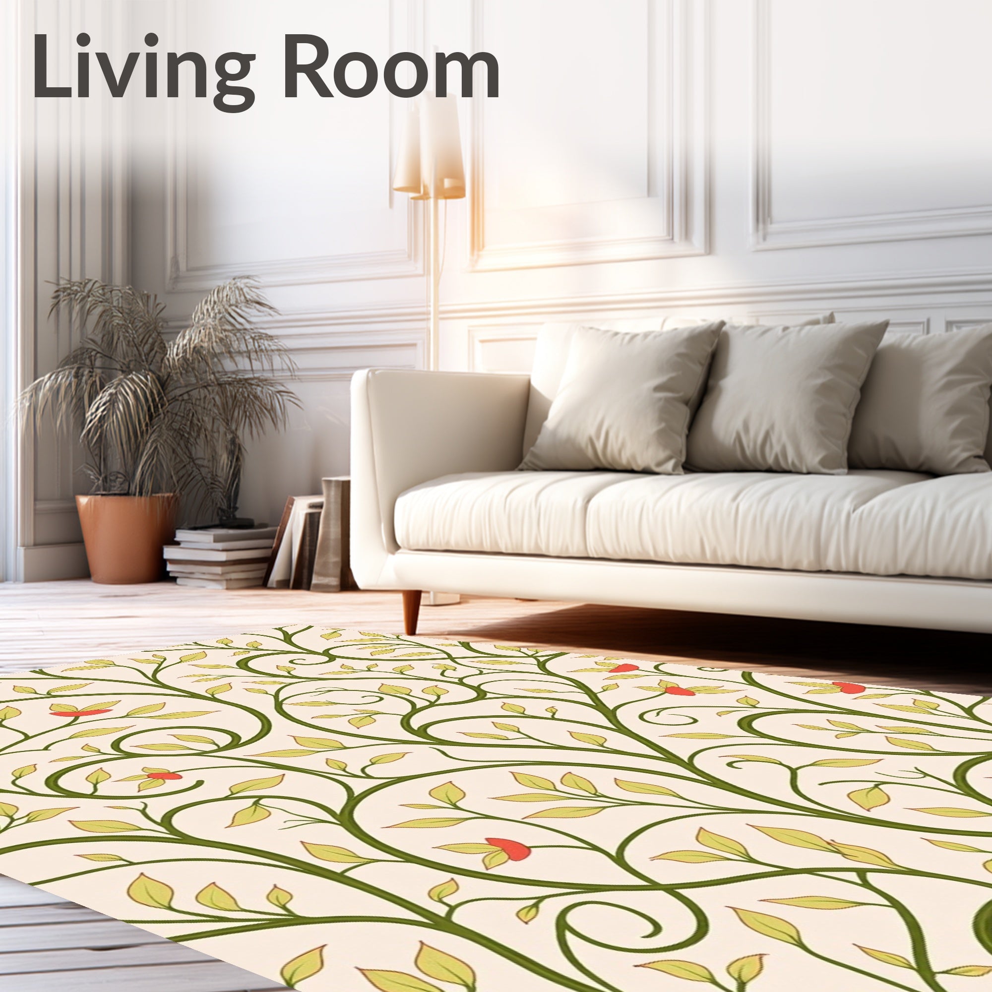Green Vine And Red Bloom Pattern Rug