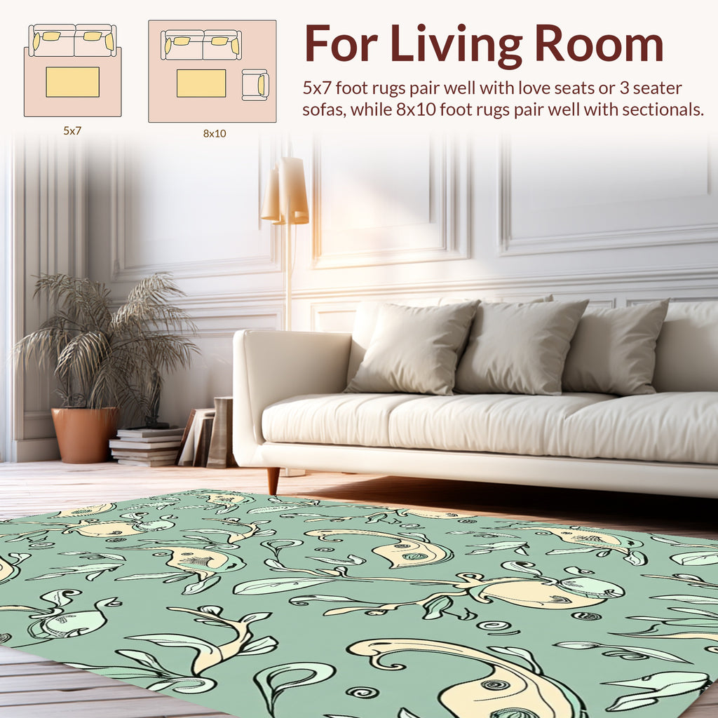 Abstract Swirls Plant Forms Pattern Rug