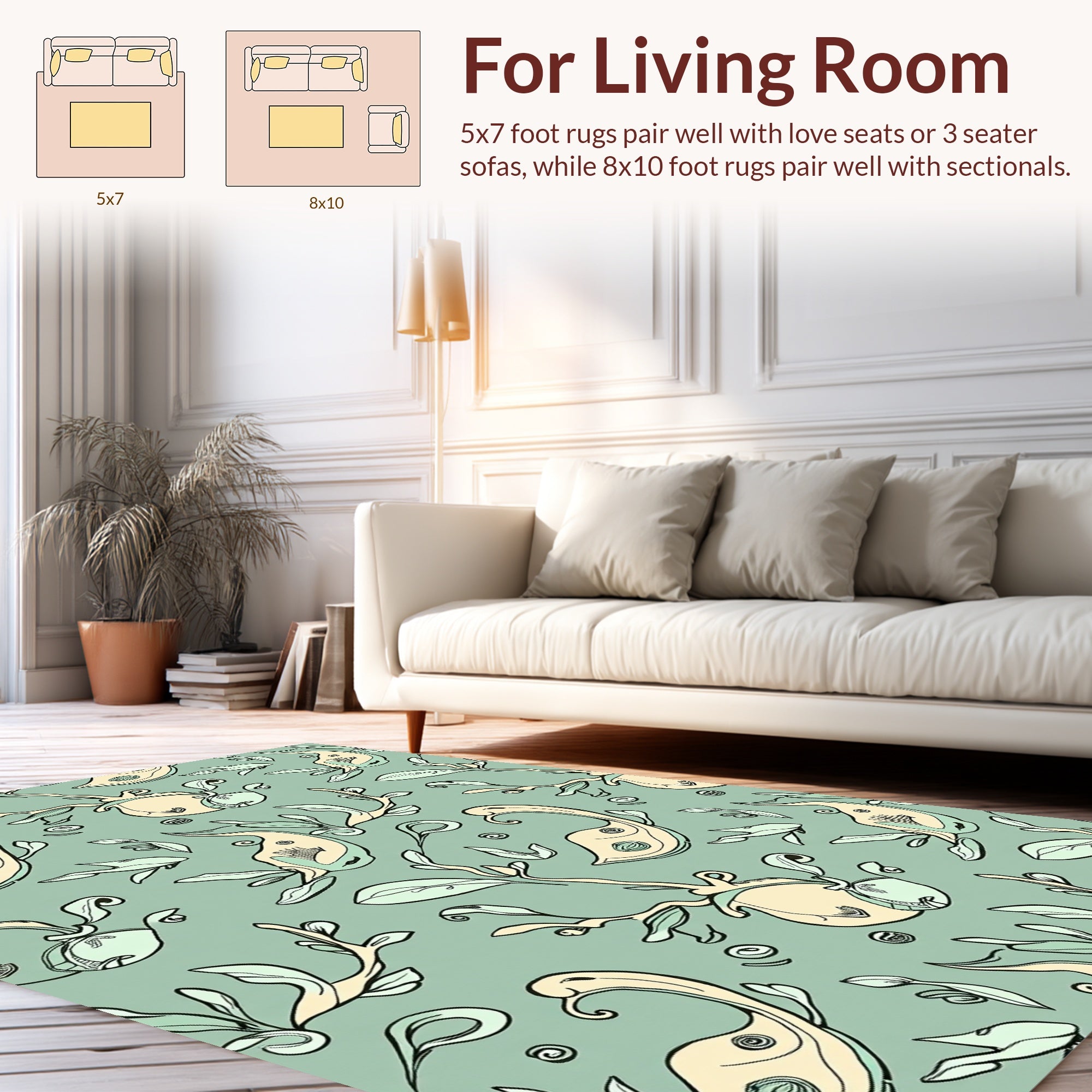 Abstract Swirls Plant Forms Pattern Rug