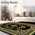Elaborate Black Gold Floral Scroll Rug