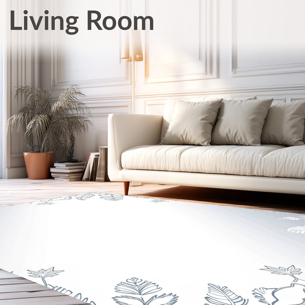 Pale Blue Leafy Branch Corner Rug