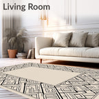 Abstract Black Geometric Maze Pattern Rug