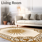 Golden Sunburst Floral Frame Rug