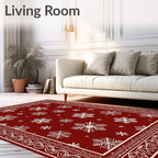 Snowflake Patterned Red Border Rug