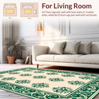 Elegant Green Floral Damask Style Rug