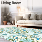 Pastel Blue Floral Vine Pattern Rug