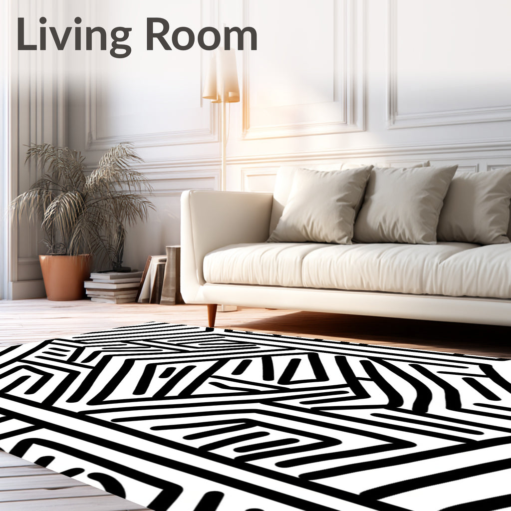 Bold Black White Geometric Pattern Rug