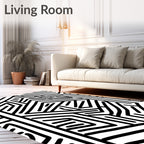 Bold Black White Geometric Pattern Rug