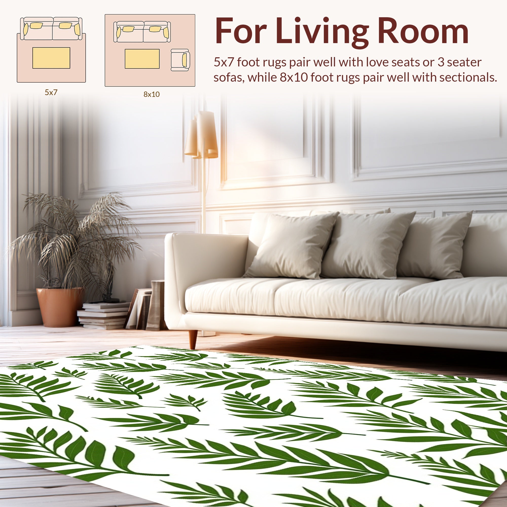 Green Leaf Tropical Pattern Rug