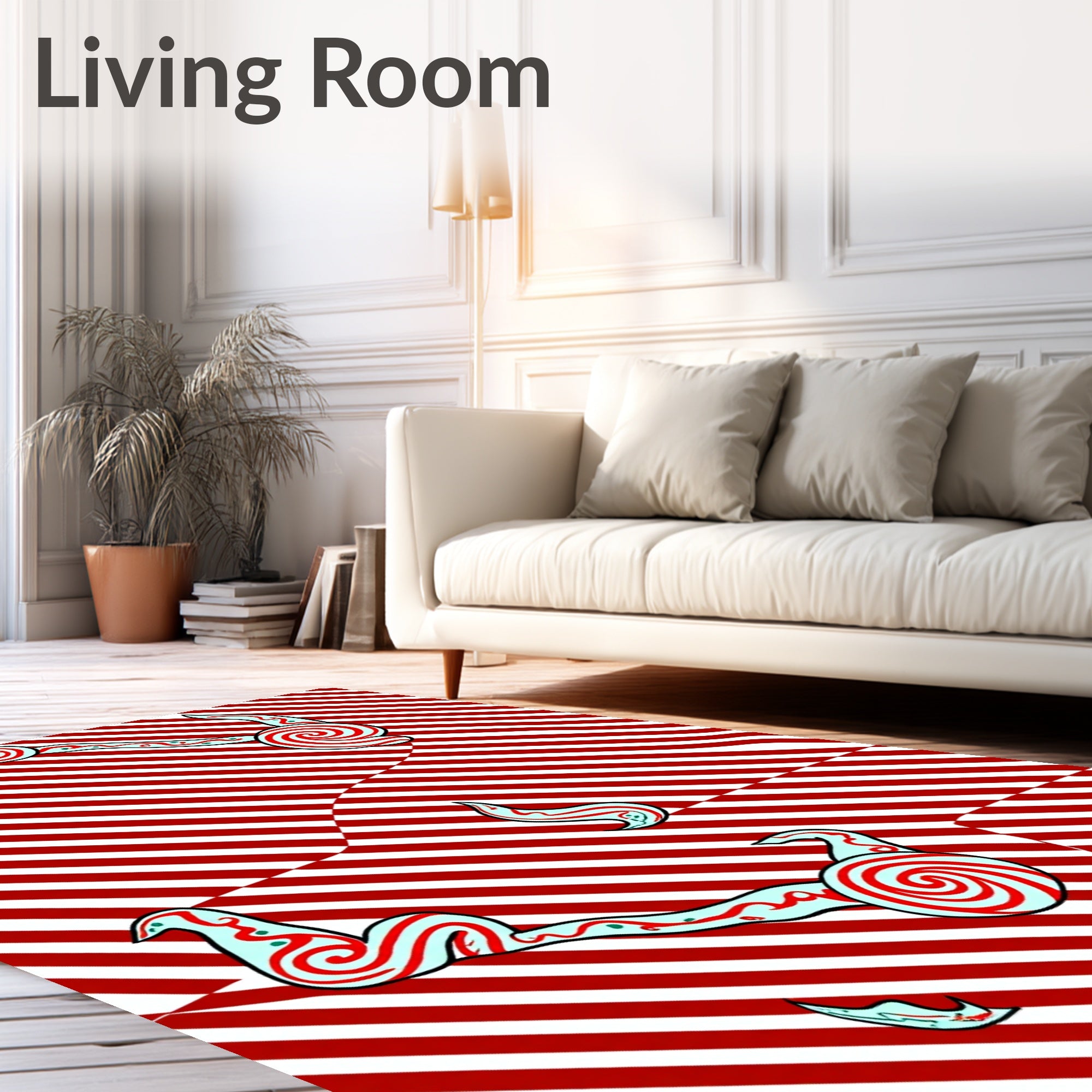Red White Striped Swirly Pattern Rug