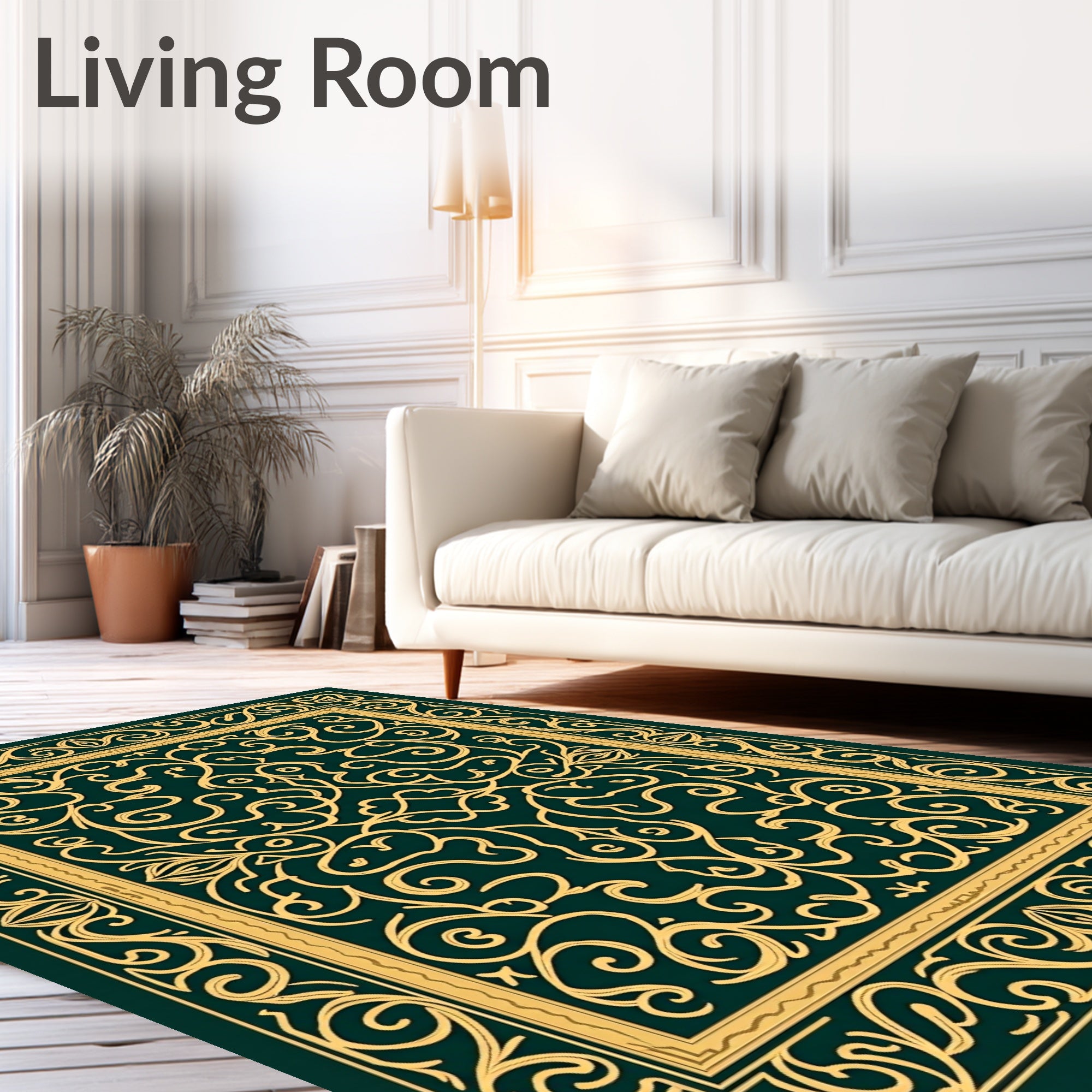 Ornate Swirls Patterned Gold Design Rug
