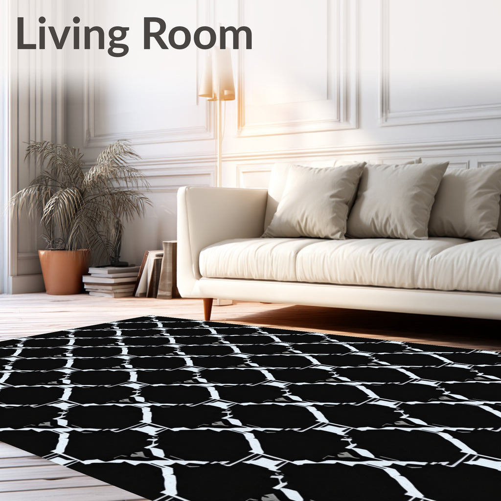 Diamond Lattice Black White Pattern Rug