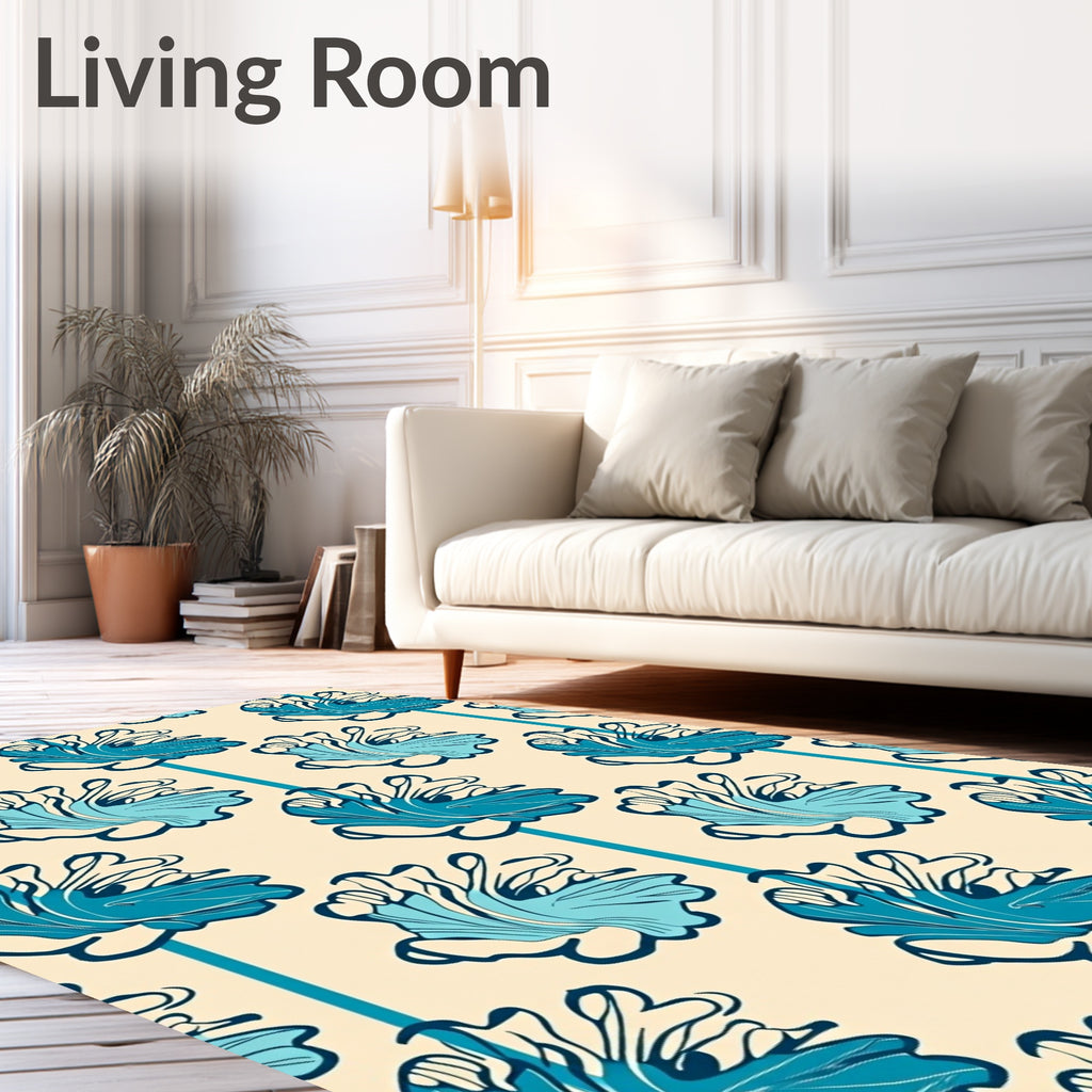Blue Floral Stripe Pattern Rug