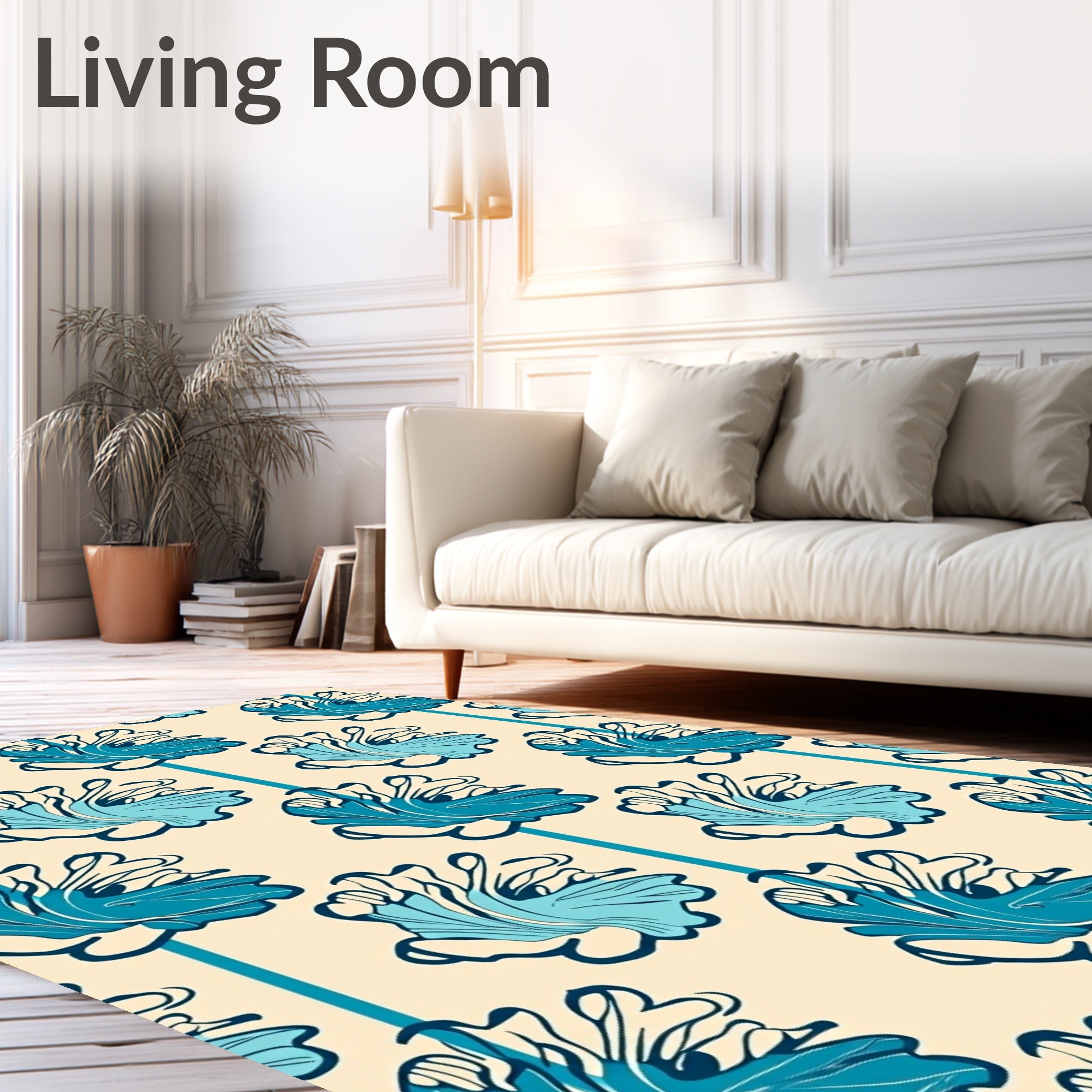 Blue Floral Stripe Pattern Rug