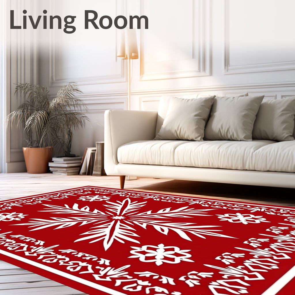 Red Floral Snowflake Pattern Rug
