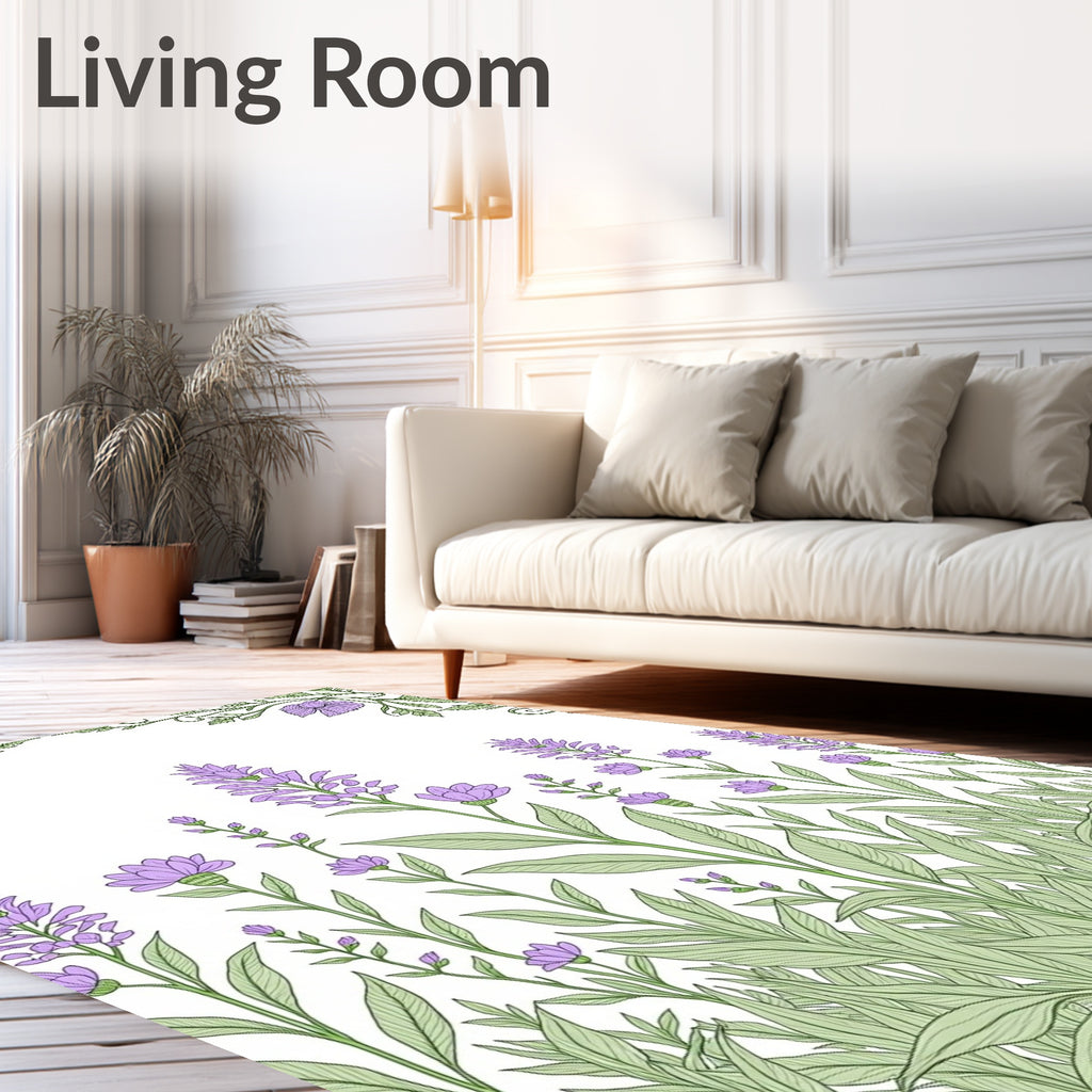 Purple Flower Garden With Green Vines Rug