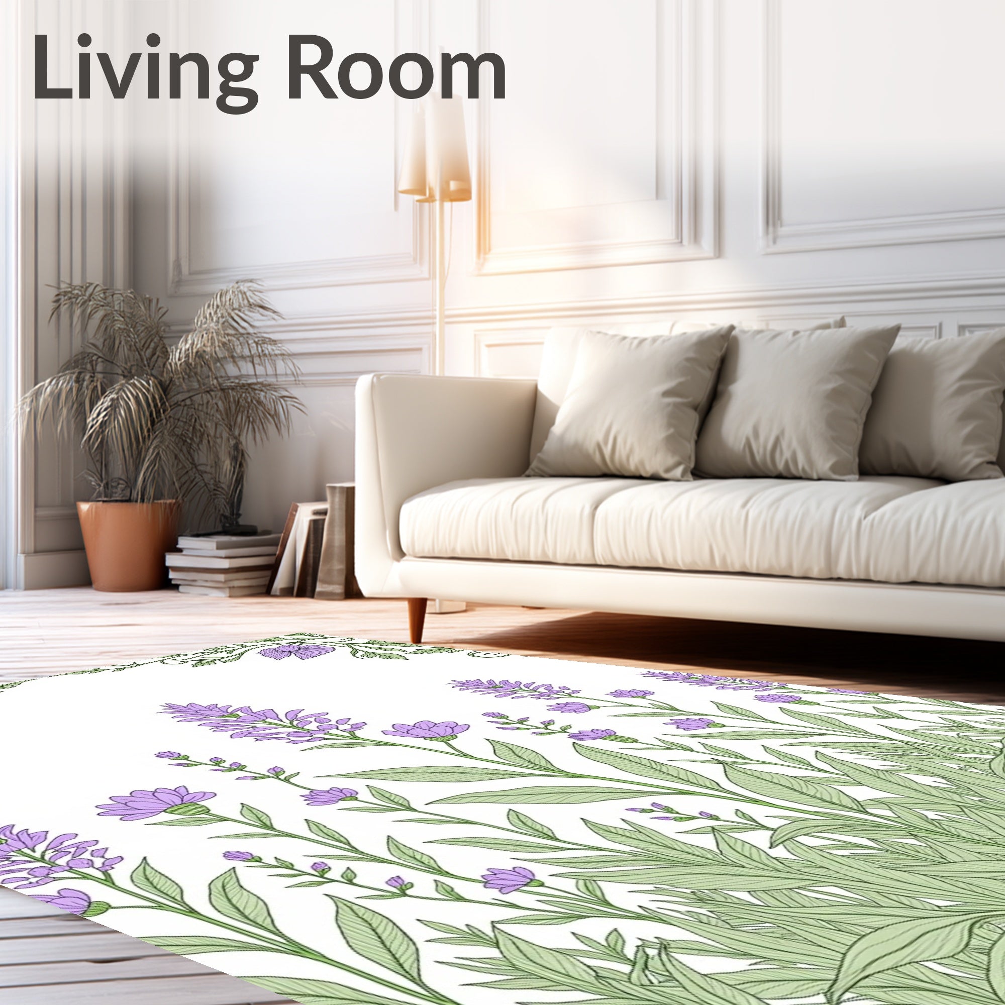 Purple Flower Garden With Green Vines Rug
